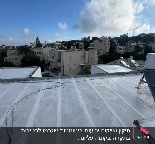 גג אטום עם שכבת איטום לבנה וחוטים